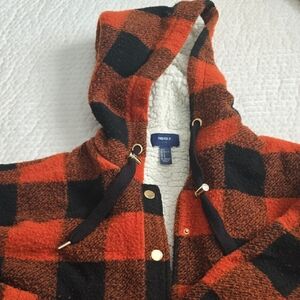 Forever 21 Orange and Black Plaid Hooded Jacket